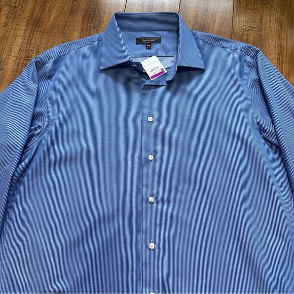 NWT Santorelli Nordstrom Men’s Size 17 ( XL ) Blue Stripped Button Down Shirt - Picture 8 of 12